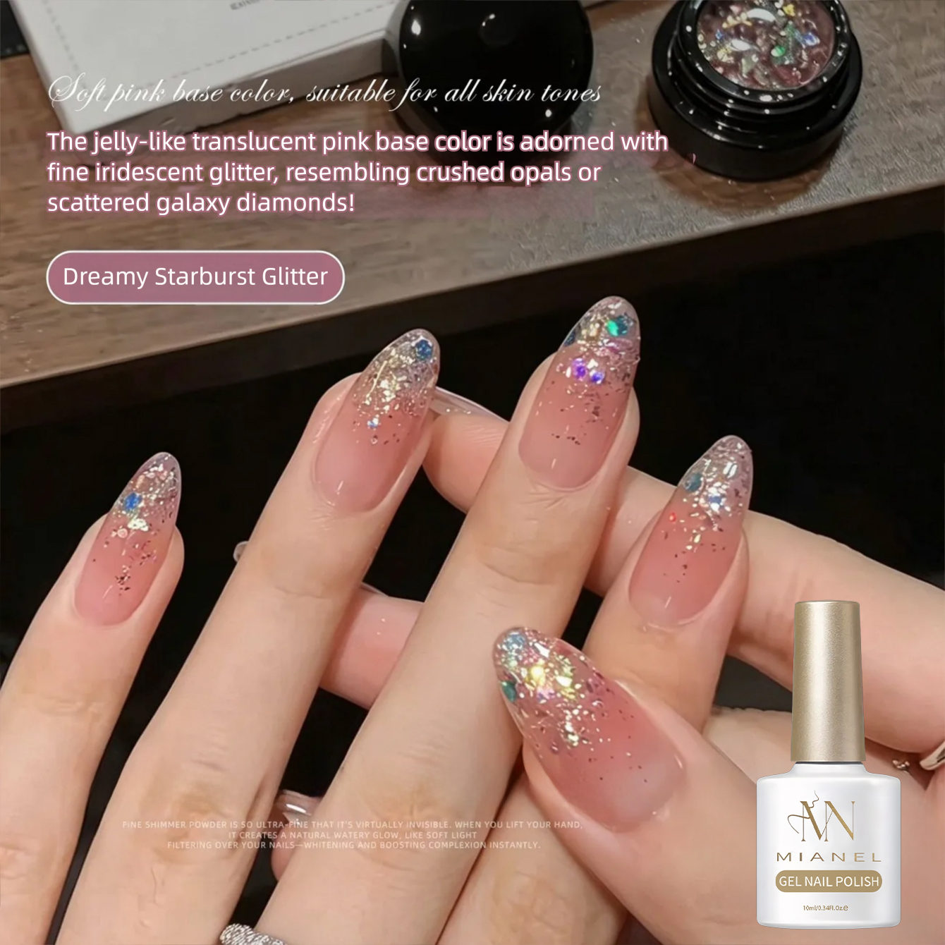 Nail Art Ombre Pink - MIANEL Sheer Pink Starry Glitter Gel